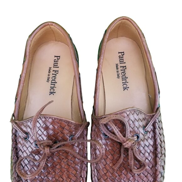 Paul Fredrick Brown Leather Loafer  Woven Slip On Men's Size 12M  FSJ114D Shoes - Picture 7 of 15